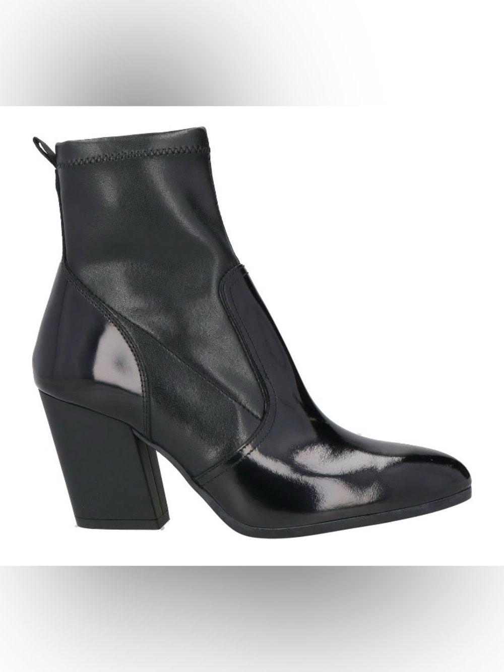 Hogan Black Patent and Leather Block Heel Ankle Boots: Size 36.5 (6.5)